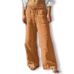 Athleta Cabo Linen Textured Wide Leg Pants Rain Dance Siena Beige